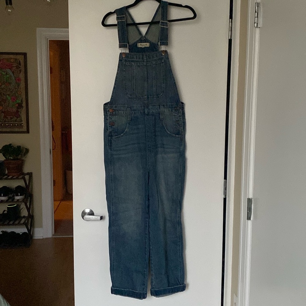 Madewell Straight Leg Overalls in Medium Blue Denim